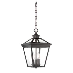 Ellijay 9 in. W x 15.75 in. H 3-Light English Bronze Outdoor Hanging Lantern with Clear Glass Panes