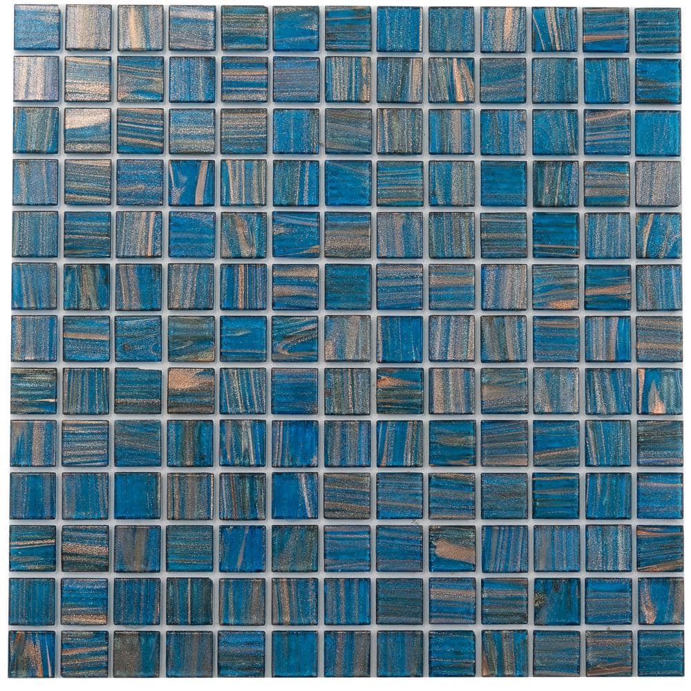 "Celestial 4"" x 6"" Glossy Yale Blue and Gold Glass Mosaic Uniform square Wall and Floor Sample Tile 0.13 sq. ft./1-Pack" price history on PriceWatchPro