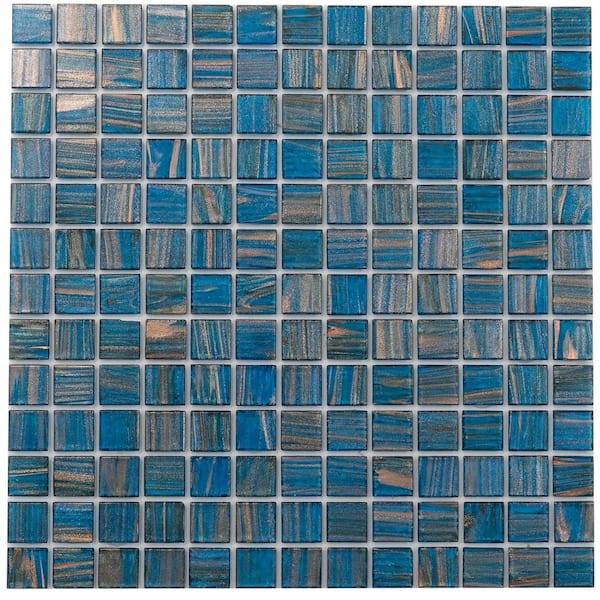 Apollo Tile Celestial 4" x 6" Glossy Yale Blue and Gold Glass Mosaic Uniform square Wall and Floor Sample Tile 0.13 sq. ft./1-Pack