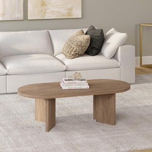 Alma 47.63 in. Antiqued Gray Oak Oval MDF Top Coffee Table