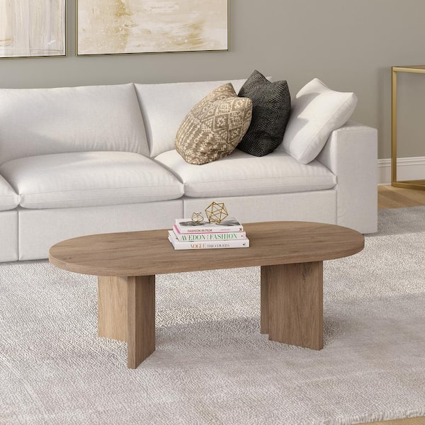Meyer&Cross Alma 47.63 in. Antiqued Gray Oak Oval MDF Top Coffee Table