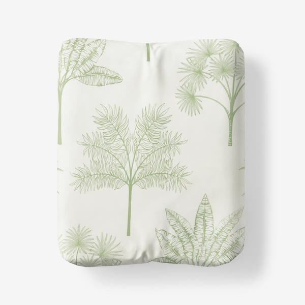 The Company Store Company Cotton Tulum Forest Moss Green Botanical Cotton Percale Queen Fitted Sheet