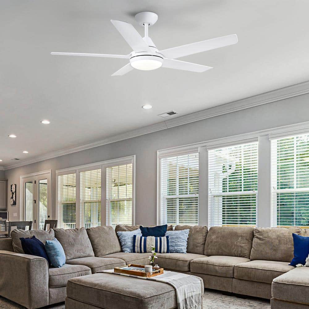 48-inch White Steel Ceiling Fan with Integrated LED Light and Remote Control