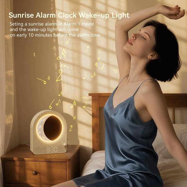 White Stepless Dimmable Moon Lamp Dual Alarm Clock with Wake Up