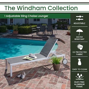 Windham Adjustable Sling Chaise Lounger Modern Outdoor Furniture, Rust-Proof Aluminum Frame, Weather-Resistant Gray