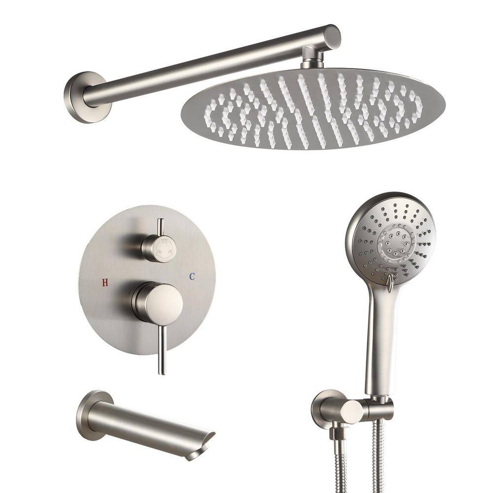 2 Handle 3-Spray Tub and Shower Faucet with 12 in. Rain Shower Heads 2.0 GPM in Brushed Nickel (Valve Included) price history on PriceWatchPro