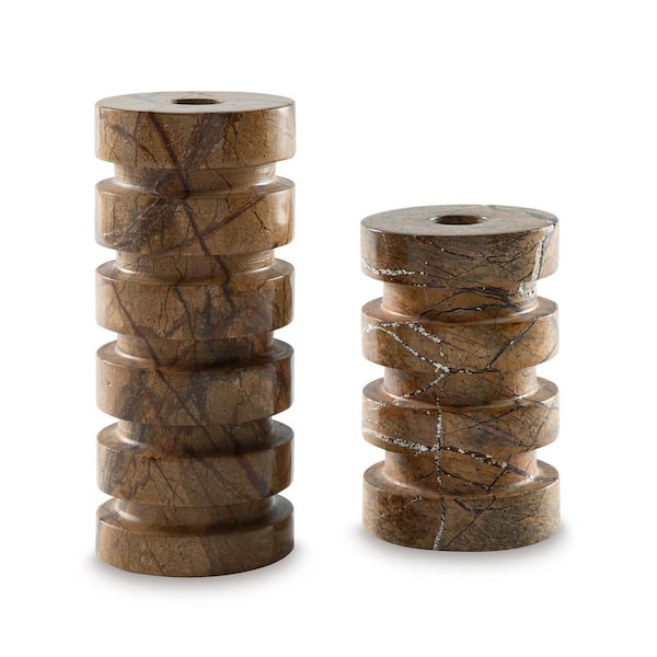 Emsleyfield Brown Marble Candlestick Holder Set 2-Pack