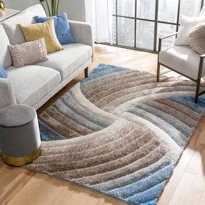 San Francisco Ucci Modern Geometric Shag Beige 5 ft. 3 in. x 7 ft. 3 in. 3D Textured Super Soft and Thick Area Rug