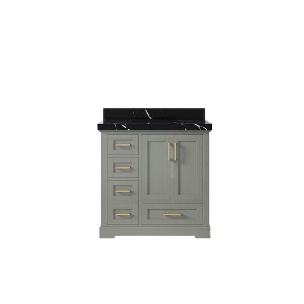 Willow Collections Boston 36 in. W x 22 in. D x 36 in. H Single Sink Bath Vanity Center in Evergreen with 2 in. Calcutta Black Qt. Top