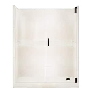 Classic Grand Hinged 30 in. x 60 in. x 80 in. Right Drain Alcove Shower Kit in Natural Buff Old Bronze Hardware