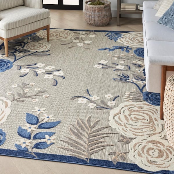 Aloha Blue Grey 6 ft. x 9 ft. Botanical Contemporary Area Rug