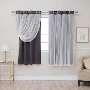 Dark Grey Lace Solid 52 in. W x 63 in. L Grommet Blackout Curtain (Set of 2)