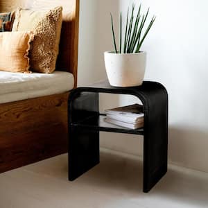 18 in. Black Square Mango Wood Waterfall End Table with Shelf