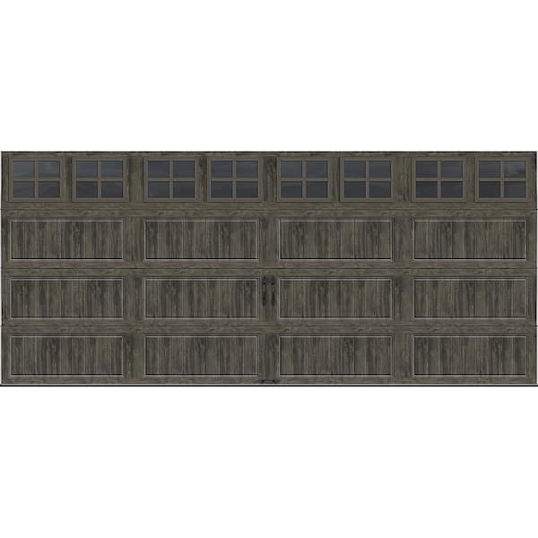 Clopay Gallery Steel Long Panel 16 ft x 7 ft Insulated 18.4 R-Value Wood Look Slate Garage Door with SQ22 Windows