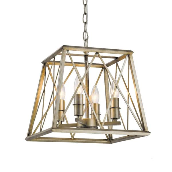 Maxax Springfield 4-Light Silver Lantern Geometric Pendent with Wrought Iron Accents