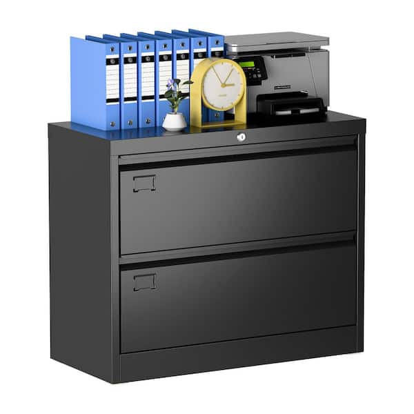 34.5 in. W x 29.5 in. H x 16 in. D 2-Drawer Metal Lateral File Storage Freestanding Cabinet in Black
