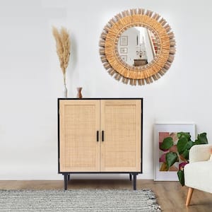 Black and Natural Wood Accent Storage Cabinet with Doors and Shelf