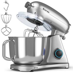 800W 7 qt. . 6-Speed Silver Stainless Steel Stand Mixer with with Tilt-Head