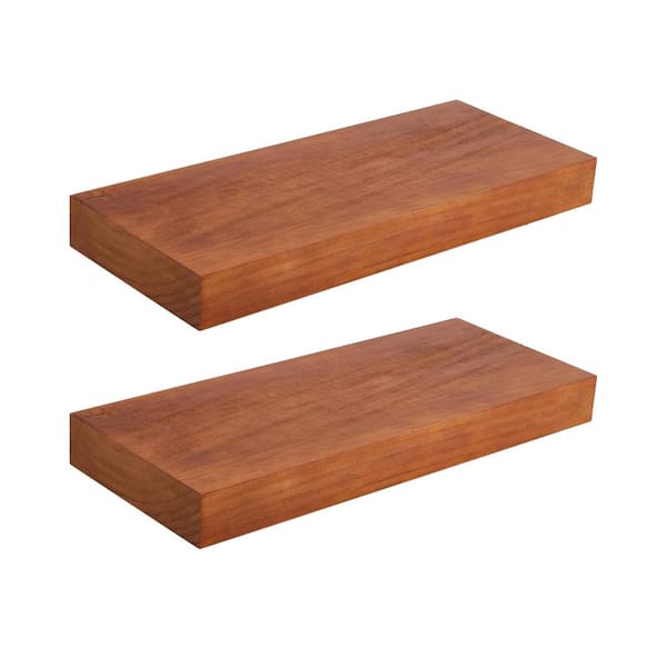 18 in. W x 6.5 in. D Honey Oak Floating Shelves Decorative Wall Shelf (Set of 2)