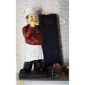 12 in. x 36 in. Multi Colored Polystone Chef Sculpture with Chalkboard