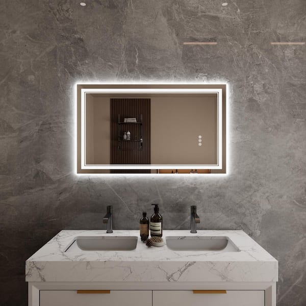 Boosicavelly 40 in. W x 24 in. H Rectangular Frameless Anti-Fog LED Light Vertical Wall Mounted Bathroom Vanity Mirror in Sliver