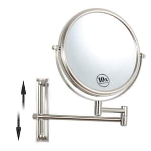 8 in. W x 8 in. H Round Framed Brushed Nickel Mirror, 1X/10X Magnification Mirror, 360° Swivel with Extension