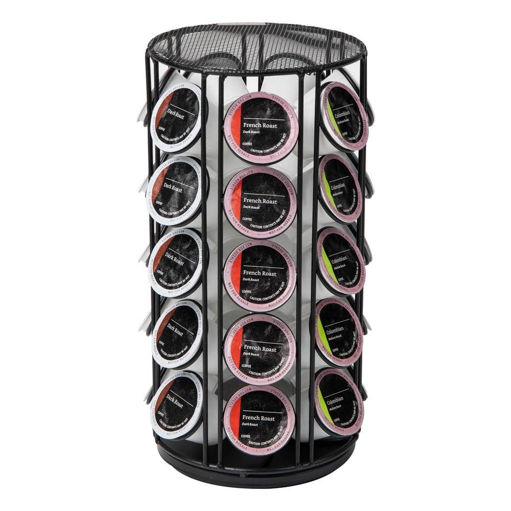 Black Powder-Coated Metal Coffee Pod Carousel with 35-Pod Capacity