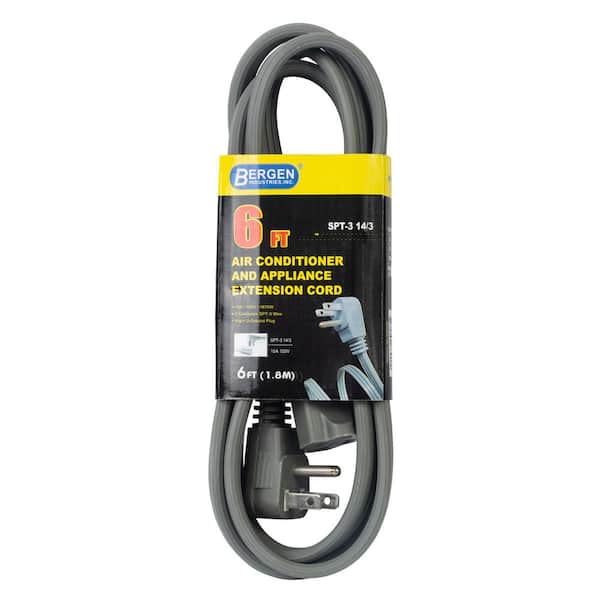 Bergen Industries 6 ft. 14/3 SPT-3 Wire Air Conditioner/Major Appliance Extension Cord with Right U-Ground Plug, Gray