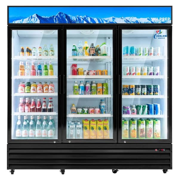 78 in. 72 cu. ft. Commercial 3-Glass Door Merchandiser Refrigerator in Black with LED Lighting