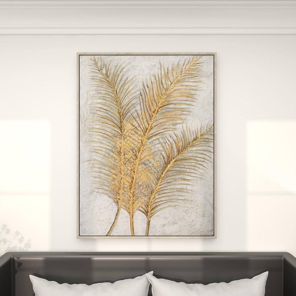 Large Gold and White Botanical Canvas Framed Wall Art