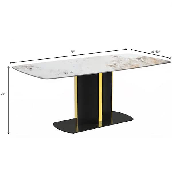 Leisuremod Sylva Modern 71 in. Rectangular Dining Table with Sintered Stone Top and Steel Pedestal Base in White Grey, Seats 10+