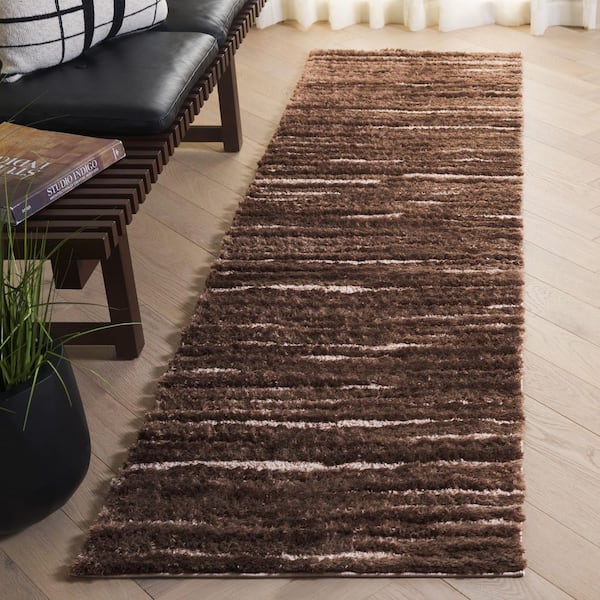 Seattle Shag 2 ft. x 8 ft. Brown/Ivory Striped Runner Rug