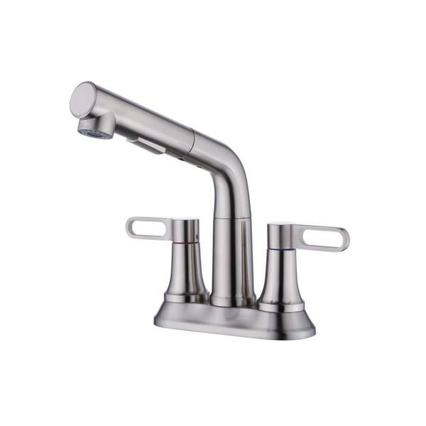 Lukvuzo 4 in. Centerset Double Handle Mid Arc Bathroom Faucet with Pull