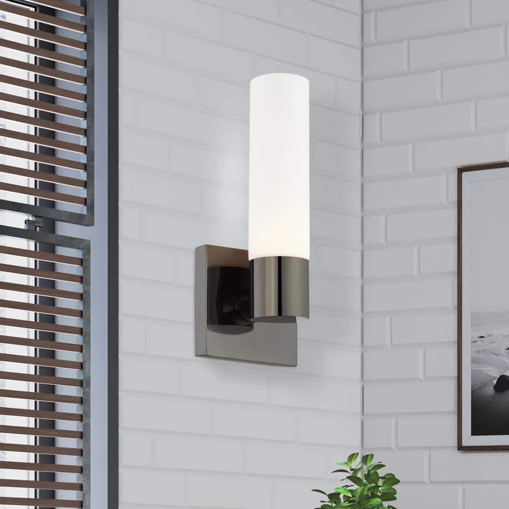 Black Chrome Dimmable Sconce with Satin Opal Glass