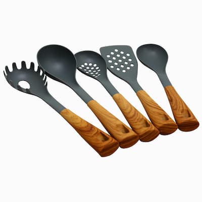 Fox Run Silicone Cooking Utensil Set, 5-Pieces, Blue, Wooden Handles 11716  - The Home Depot