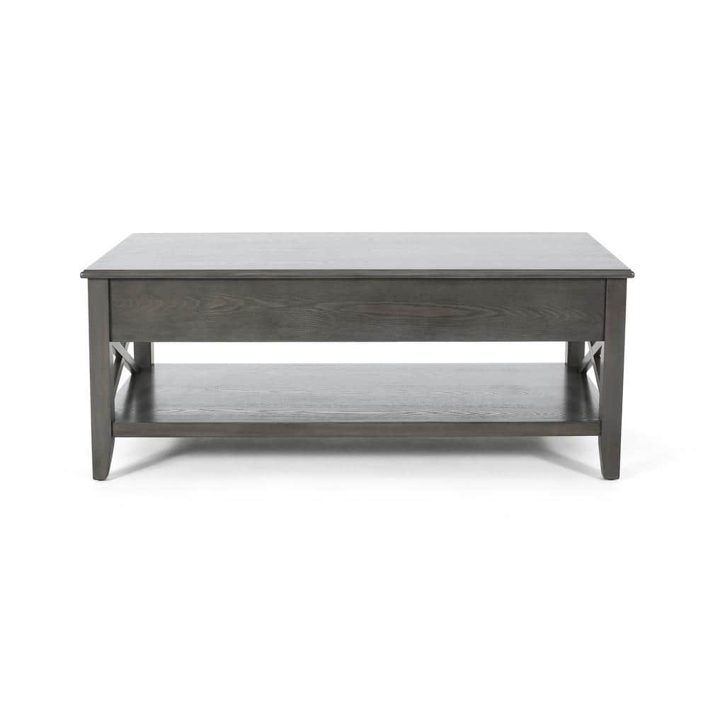 Gray Rectangular Wood Lift-Top Coffee Table with Storage