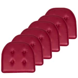 Faux Leather Memory Foam Tufted U-Shape 16 in. x 17 in. Non-Slip Indoor/Outdoor Chair Seat Cushion (6-Pack), Burgundy