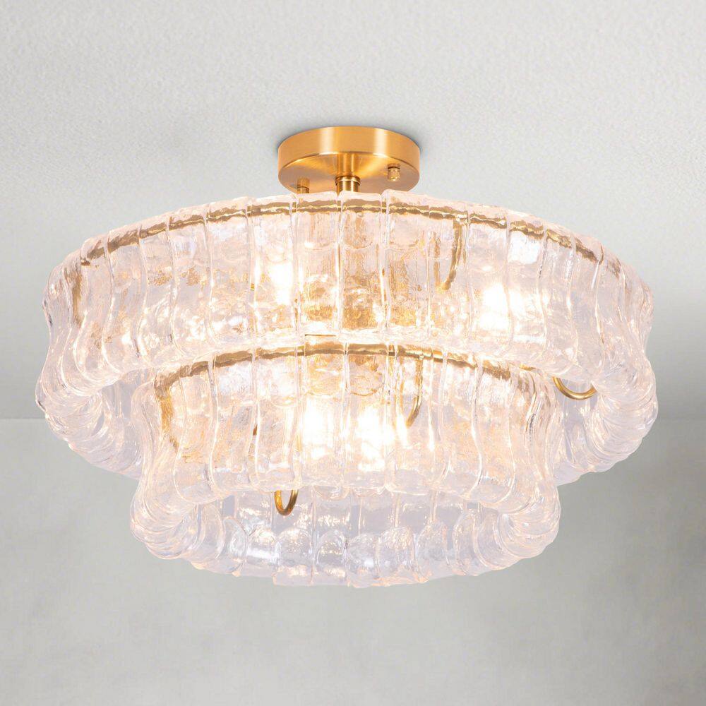 20 in. 6-Light Modern Drum Brushed Gold Tiered Semi-Flush Mount for Bedroom Kitchen Living Room with Clear Glass Shade price history on PriceWatchPro