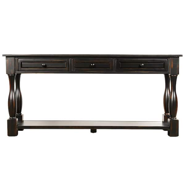 Magic Home 64 2 In L Distressed Black Rectangle Solid Wood Console Table With Drawers And Shelf Cs Wf193795aab The Depot - Solid Oak Console Table With Storage Magic Home 64 2 In L Distressed Black Rectangle Solid Wood Console Table With Drawers And Shelf Cs Wf193795aab The Depot - Solid Oak Console Table With Storage