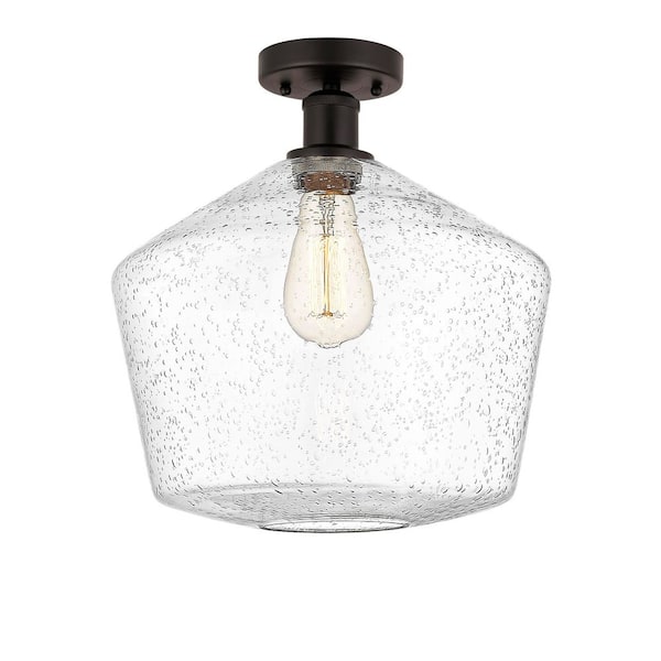 Cindyrella 12 in. 1-Light Oil Rubbed Bronze Nautiical Semi-Flush Mount with Seeded Glass Shade