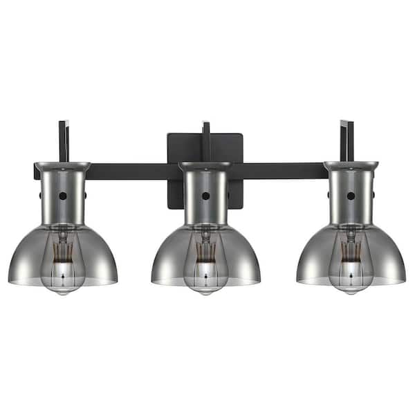 BYBLIGHT 24 in. 3-Light Modern Bath Vanity Light with Black and Grey Finish, Open Round Shape, Indoor Wall Sconce