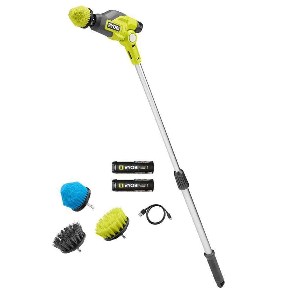 RYOBI USB Lithium Telescoping Power Scrubber Kit with (2) 2Ah