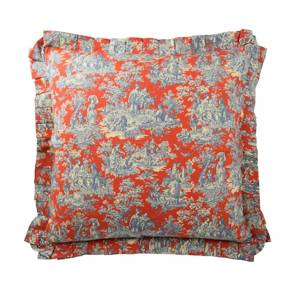 Waverly Sanctuary Rose Heritage Blue Floral Cotton 26 in. x 26 in. Throw Pillow