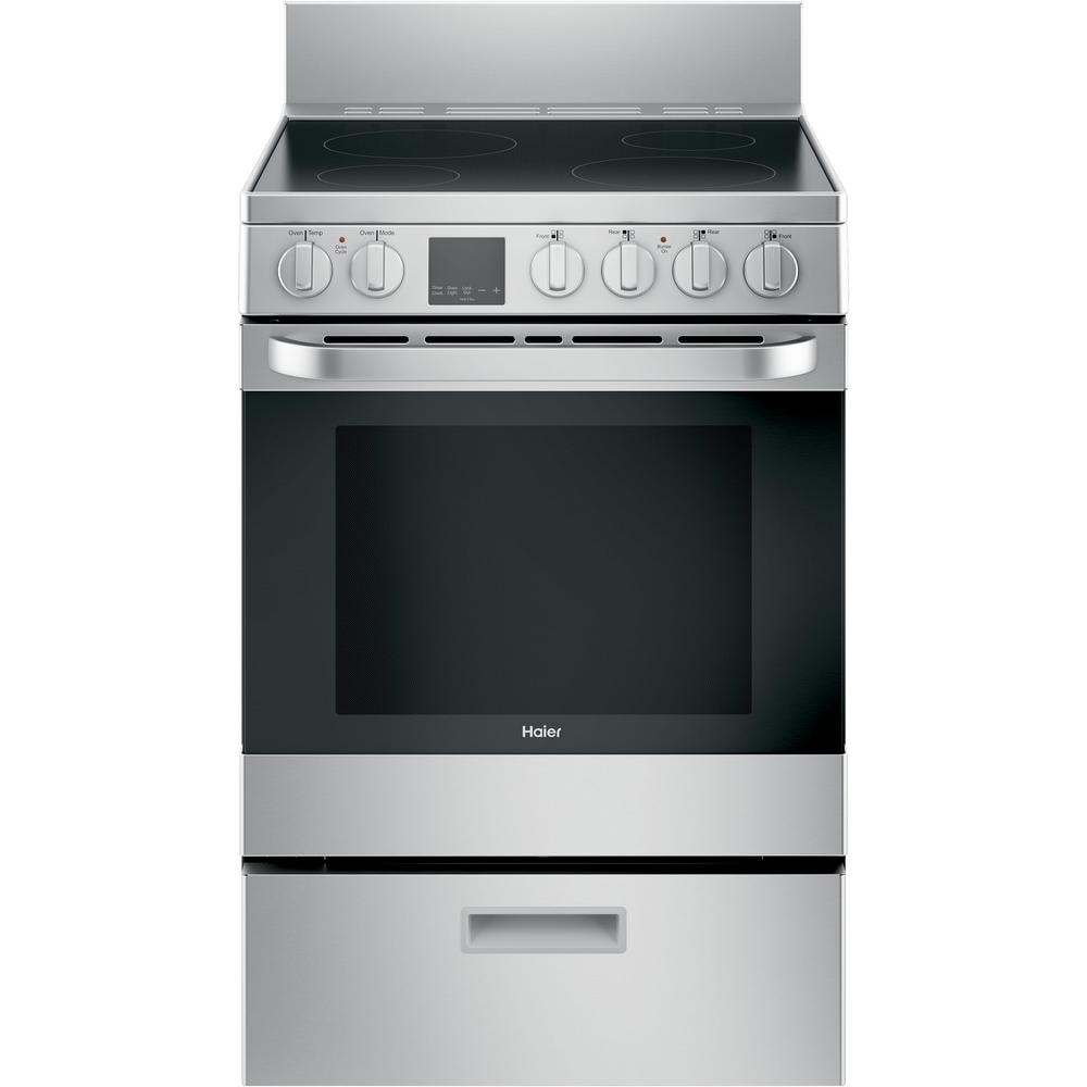 Haier 24 in. 2.9 cu. ft. Electric Range with Self-Cleaning Convection Oven in Stainless Steel, Silver