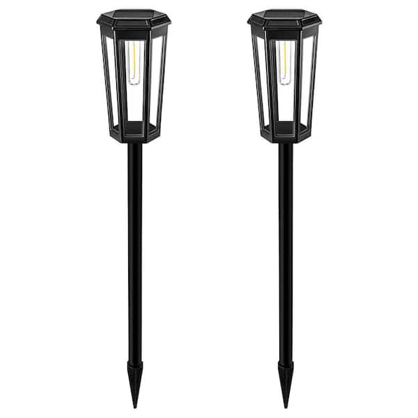 Honbei Solar powered Outdoor Pathway Lights,Black LED Weather Resistant Path Light with 200 Lumens,2Pack for Garden Yard Lights
