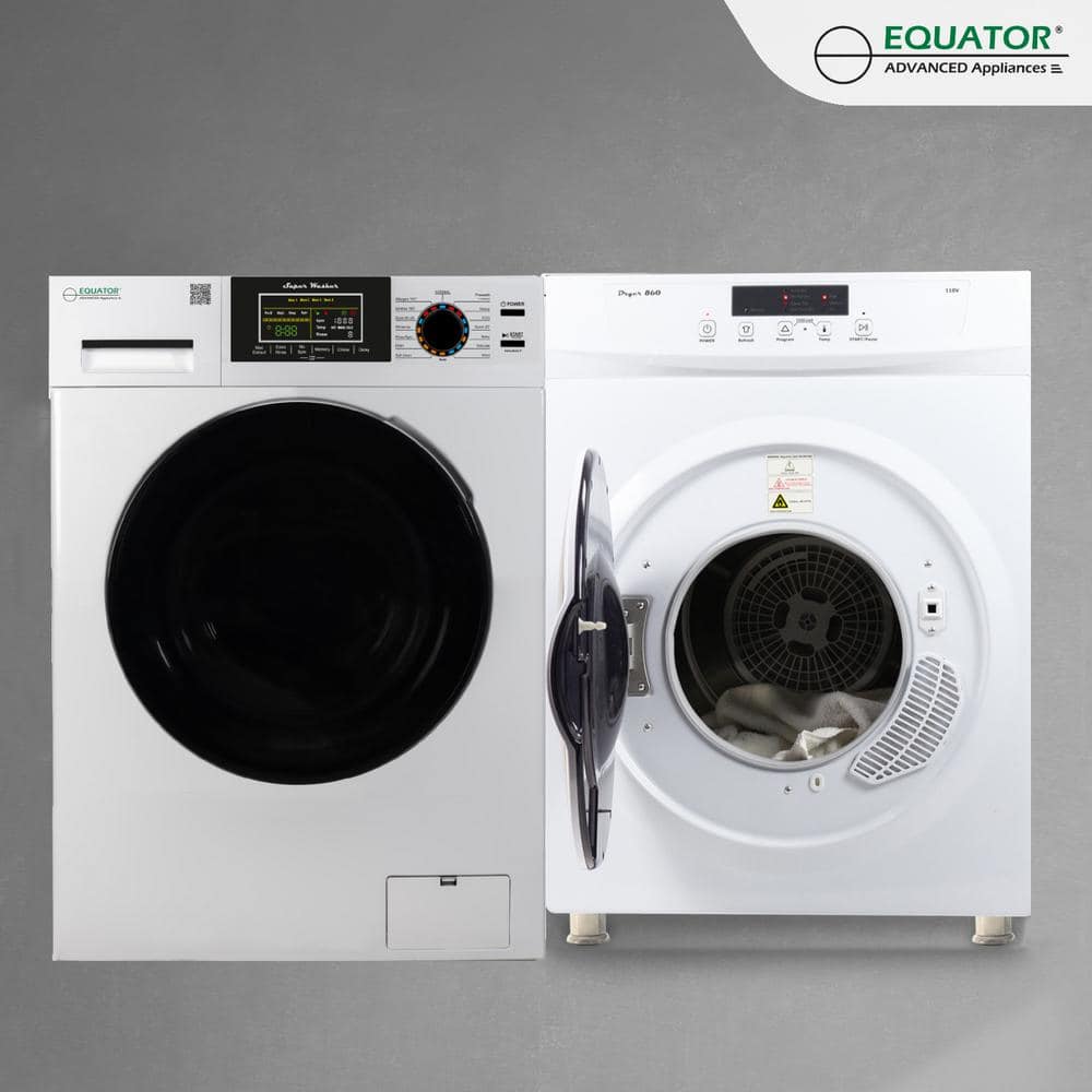 EQUATOR ADVANCED Appliances Digital Touch Apartment 110V Set 1.9 cu. ft. Washer+3.5 cu.ft. Vented Sensor Dryer, White