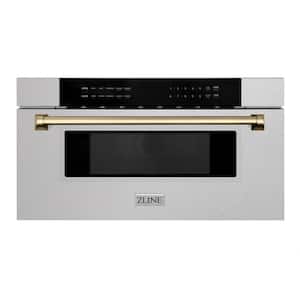 Autograph Edition 30 in. 1000-Watt Built-In Microwave Drawer in Fingerprint Resistant Stainless Steel & Champagne Bronze