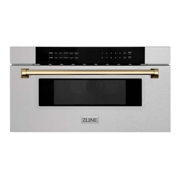 Autograph Edition 30 in. 1.2 cu. ft. Built-In Microwave Drawer in Satin Stainless Steel with Champagne Bronze Accents