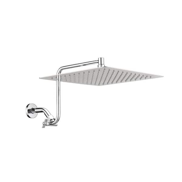 Lukvuzo 1-Spray Pattern Rainfall Showerhead with 12 in. Showerhead 2.5 GPM, Wall Mount Fixed Shower Head in Chrome
