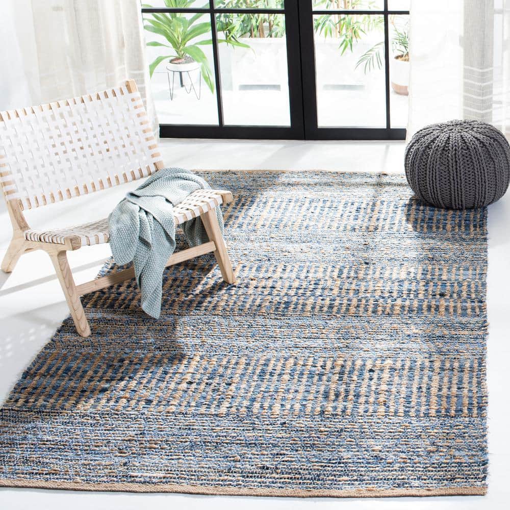 Cape Cod Blue and Natural Braided Jute Square Area Rug